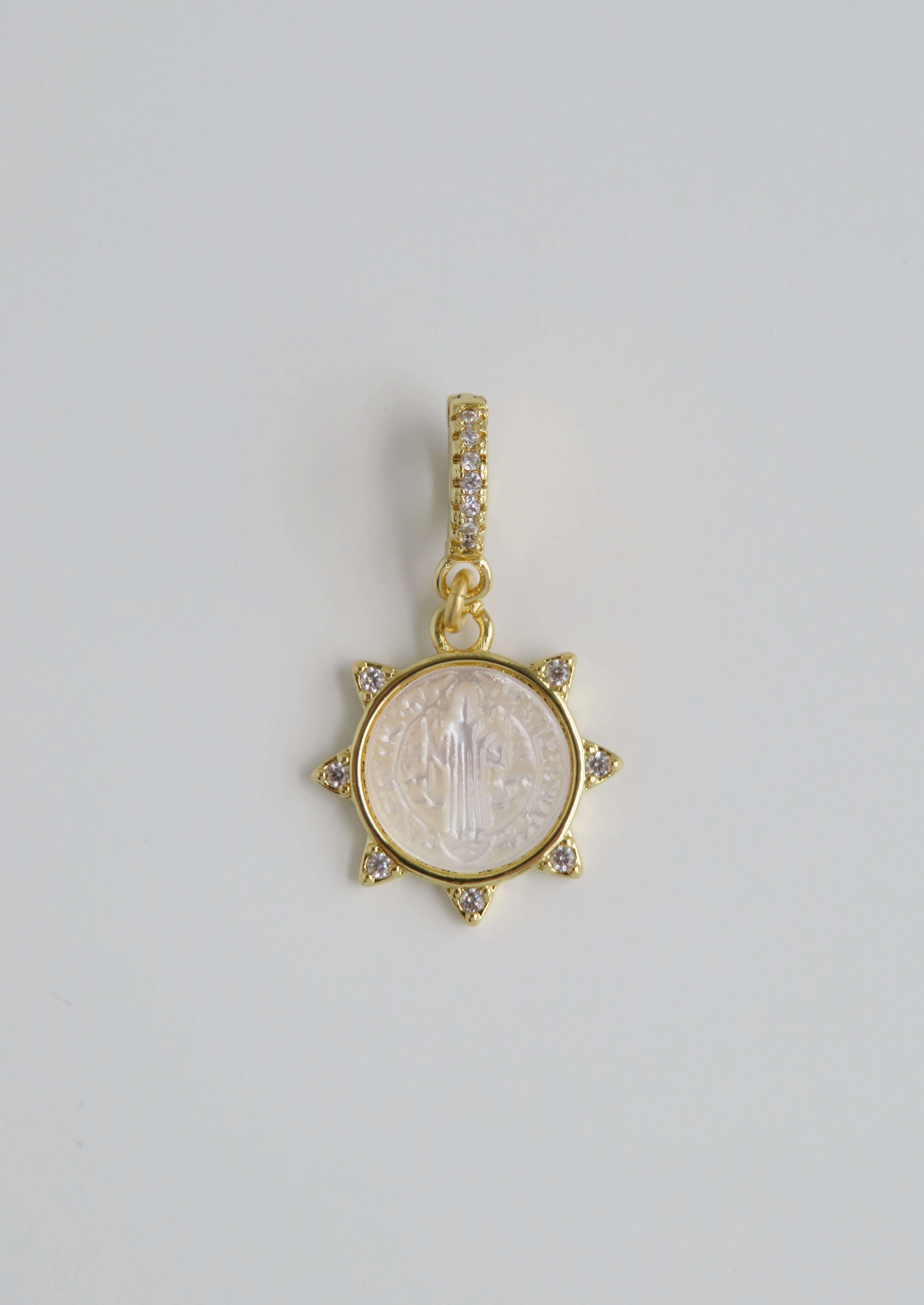 Pearl Shell Christ Jesus Charm on Diamond Hinged Clasp