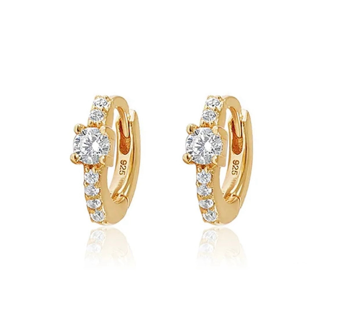 Petite Round Diamond Huggie Hoops - Sterling Silver