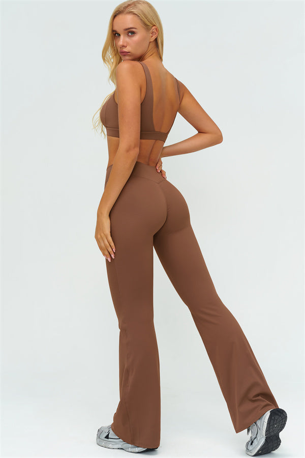 The Lushness V-Back Sports Bra Flared Leggings 2-Piece Set