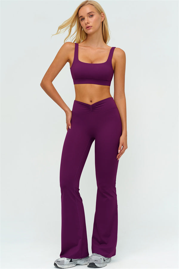 The Lushness V-Back Sports Bra Flared Leggings 2-Piece Set