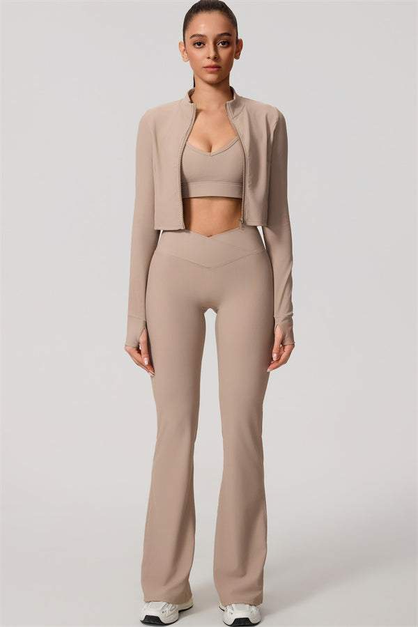 The Daze Zip Jacket Sports Bra Flared Leggings 3-Piece Set