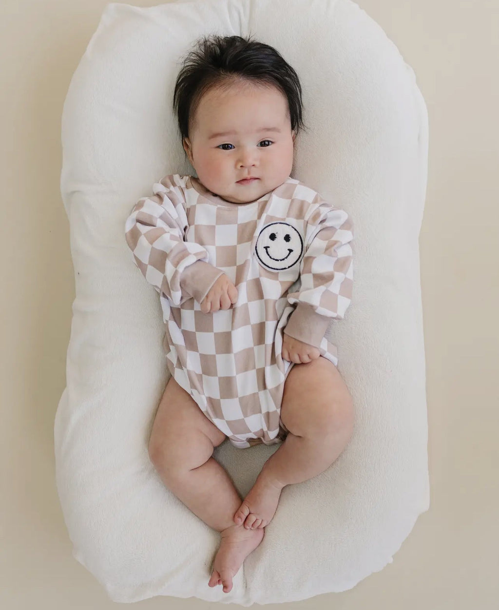 Checkered Smiley Latte Bubble Romper
