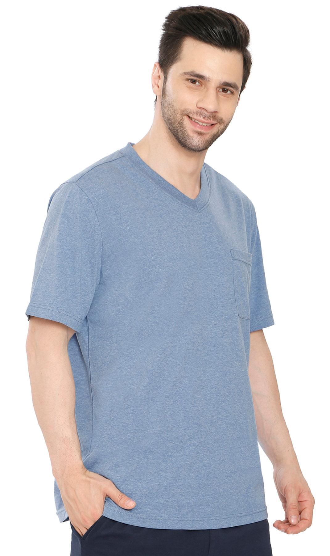 Men's Heavyweight Short Sleeve V-Neck T-Shirt – Relaxed Fit Cotton Blend with Pocket