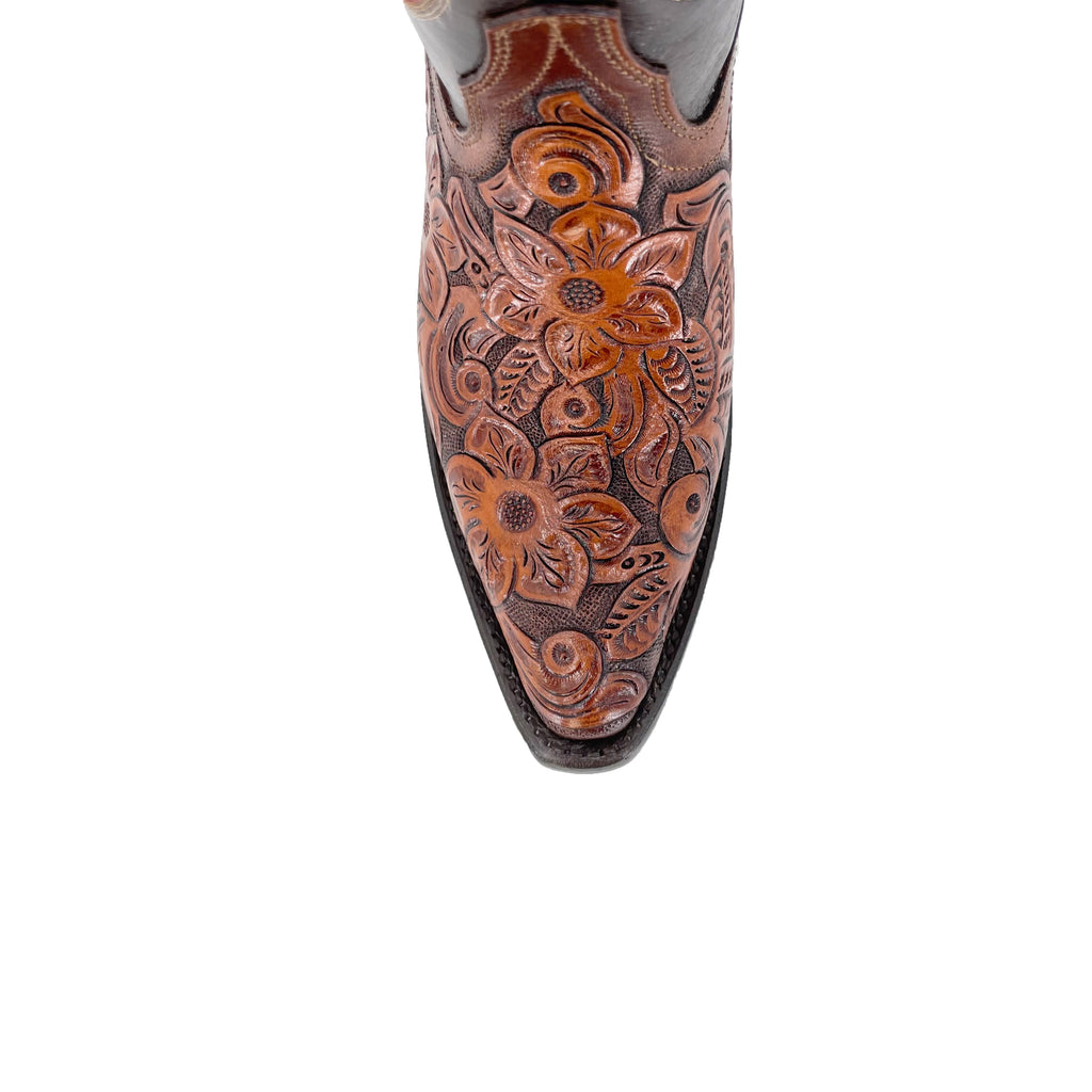 Women's Texan Handtooled Boots - Floral Bitone