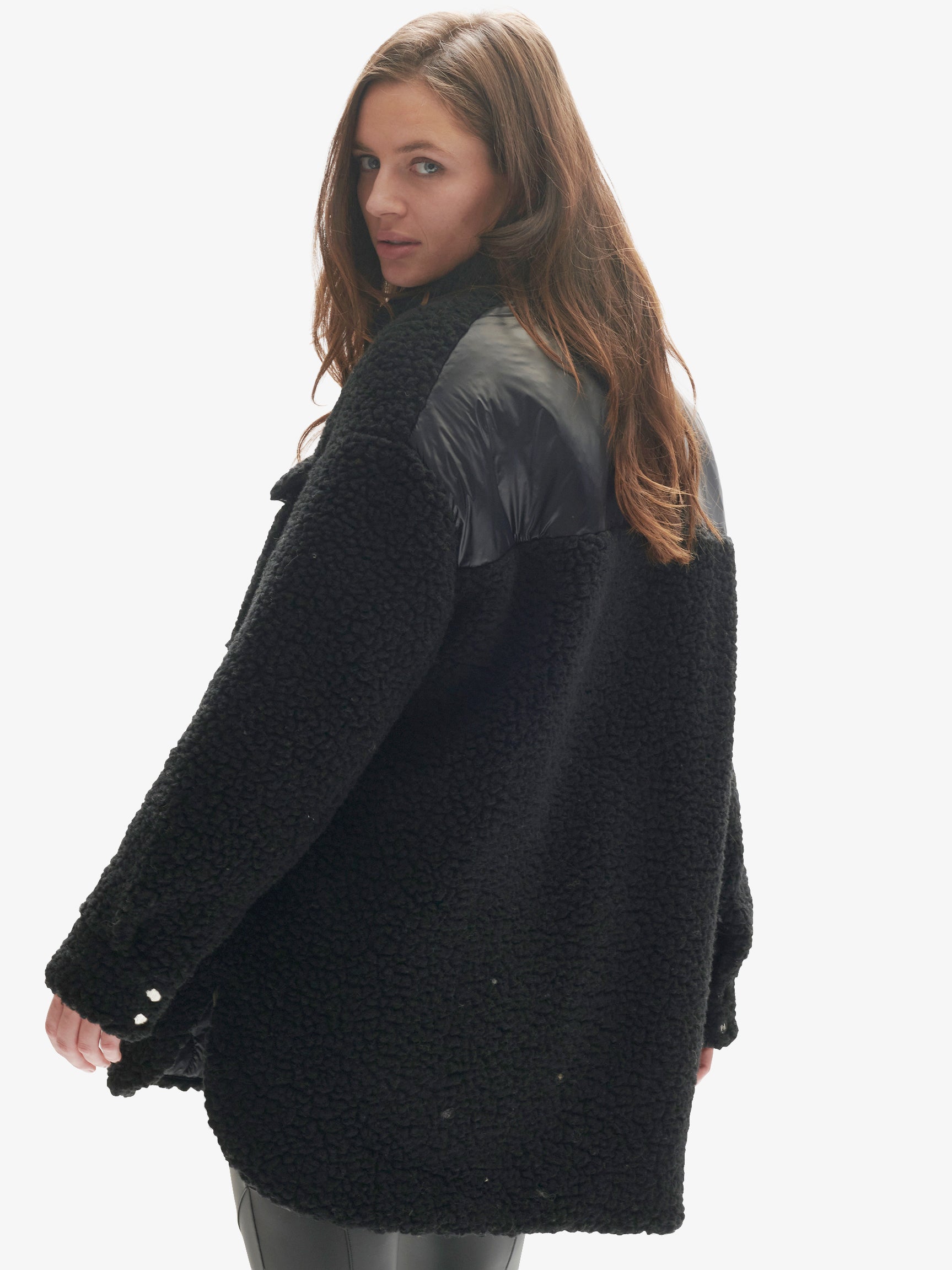 Padded Wool Sherpa Shirt Jacket - Black