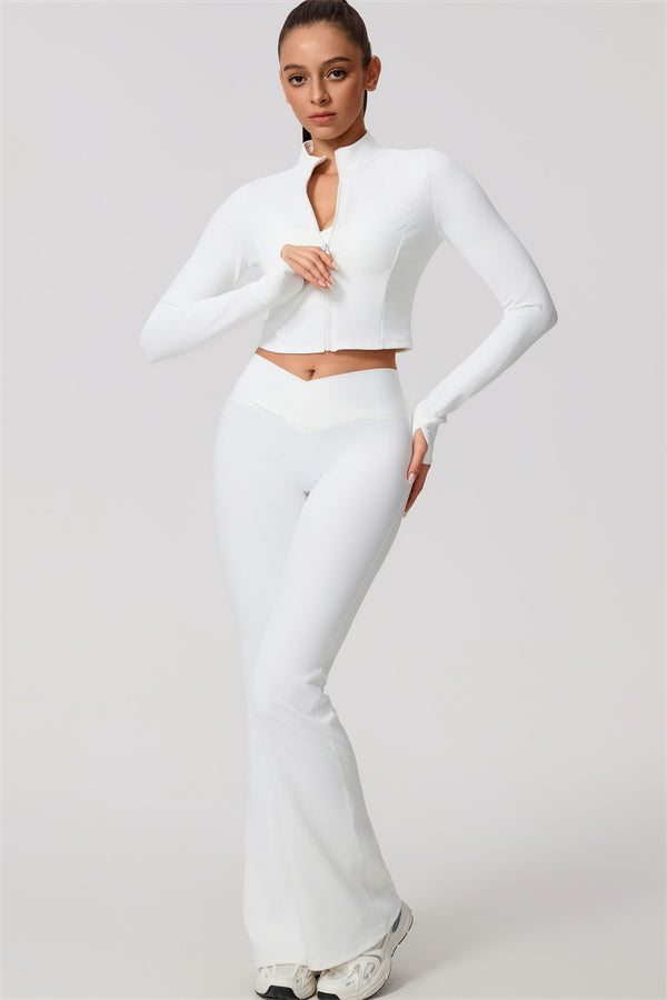 The Daze Zip Jacket Sports Bra Flared Leggings 3-Piece Set