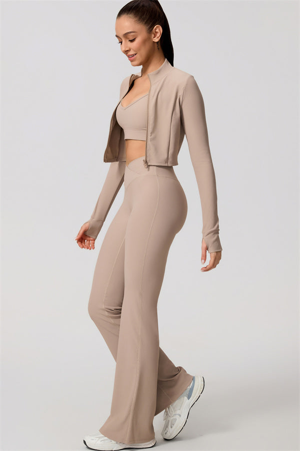 The Daze Zip Jacket Sports Bra Flared Leggings 3-Piece Set