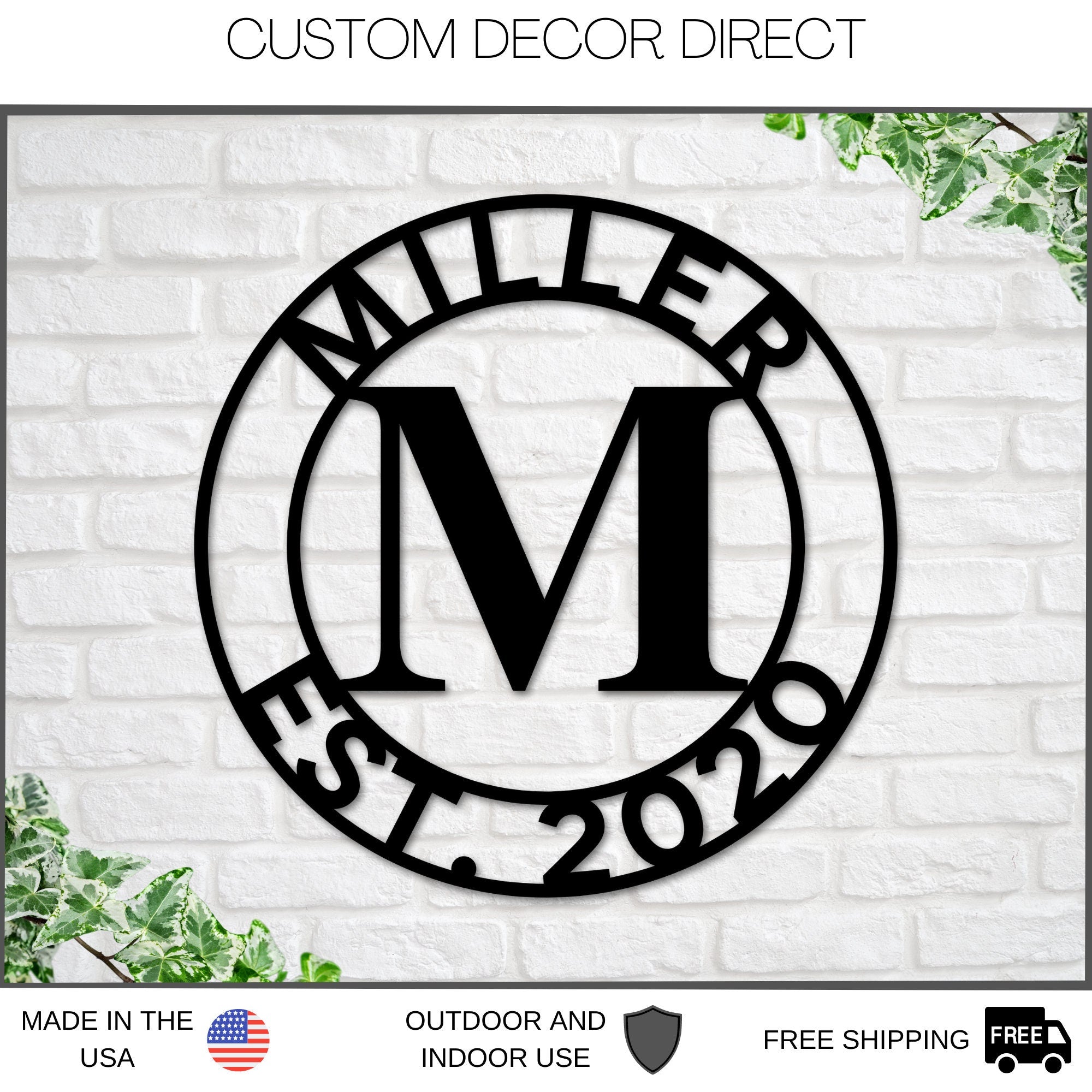 metal monogram sign wall decor home kitchen art patio farmhouse outdoor porch rustic living room personalized gifts wedding gift custom name
