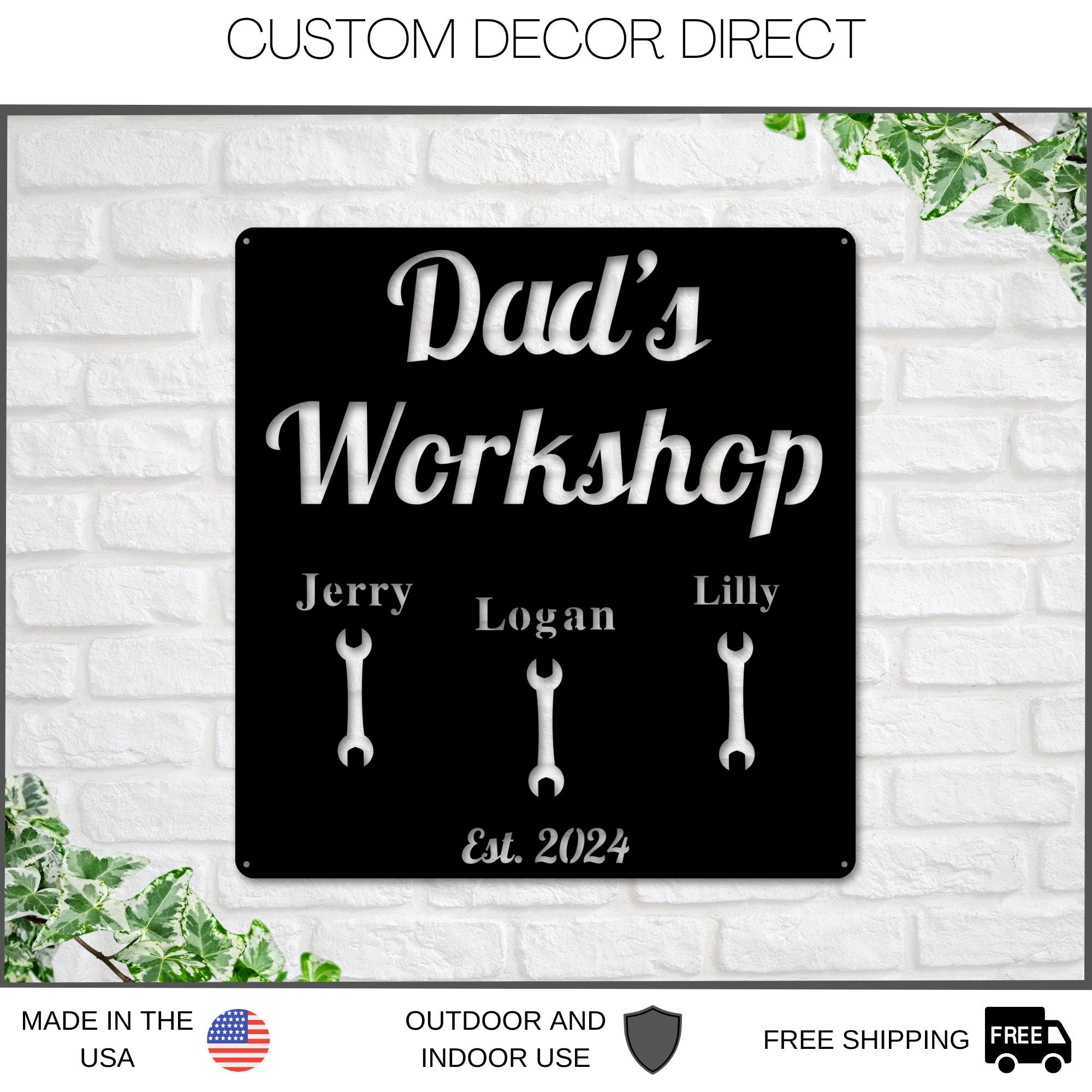 Pop Pop's Workshop Metal Sign, Dads Workshop, Grandpas Workshop Sign, Crescent Wrench, Gifts For Him, Custom Workshop Sign, Gift for Dad
